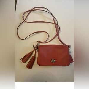 COACH Legacy Leather Penny Crossbody Purse Silver/Vermilion